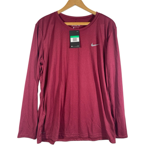Nike Dri Fit Shirt Size XL Womens Burgundy Red Long Sleeve NEW Running Gorpcore - Picture 1 of 9